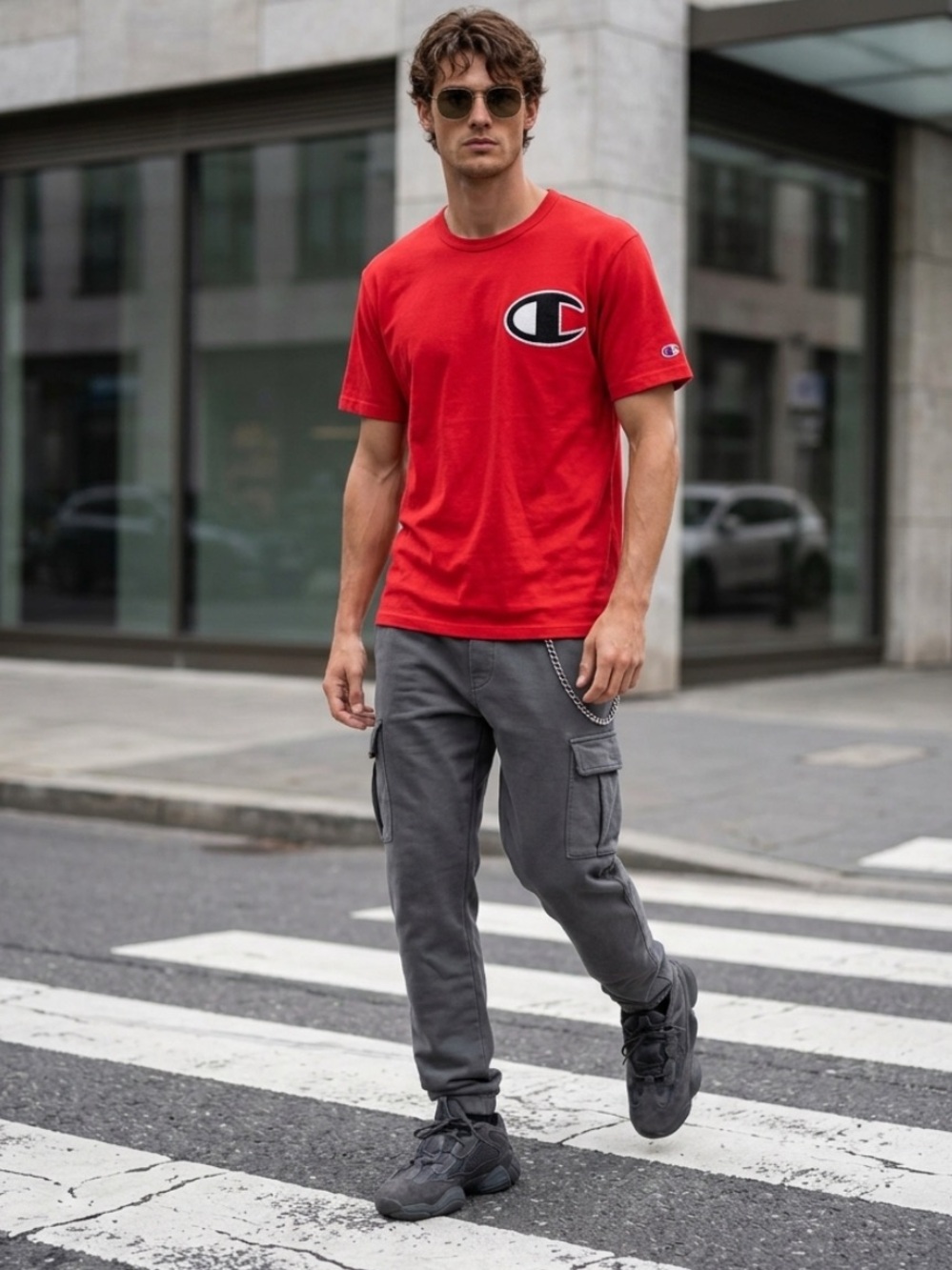 Champion Red Short-Sleeve Logo Tee